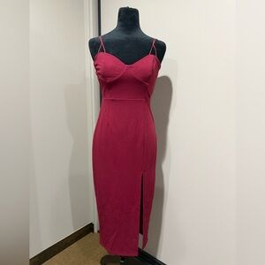 Hello Molly Crimson Midi Holiday Party Dress with Slit